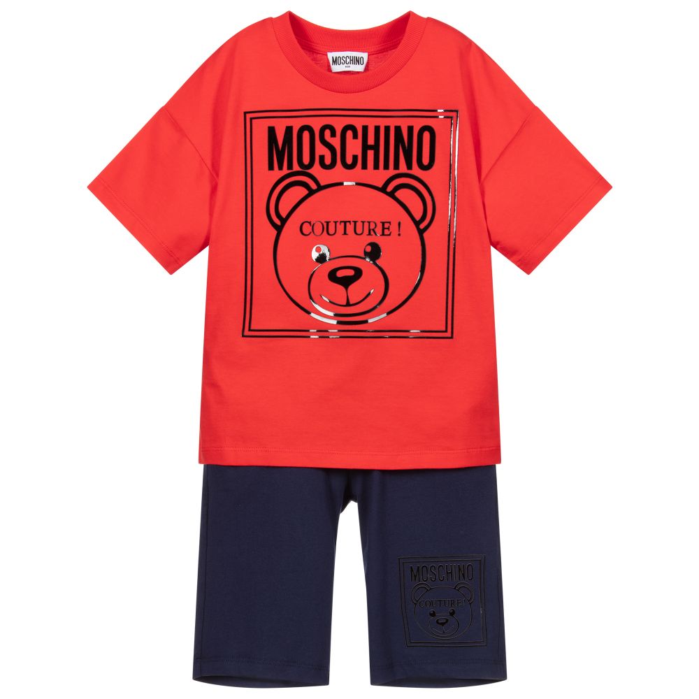 Moschino Kid-Teen - Red Cotton Shorts Set | Childrensalon