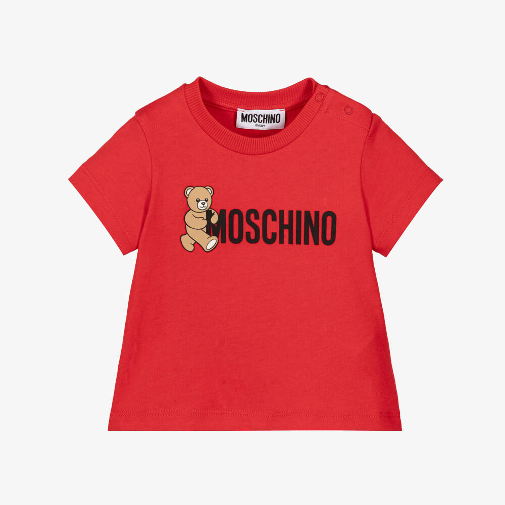 Moschino-Red Cotton Teddy Bear Baby T-Shirt | Childrensalon Outlet