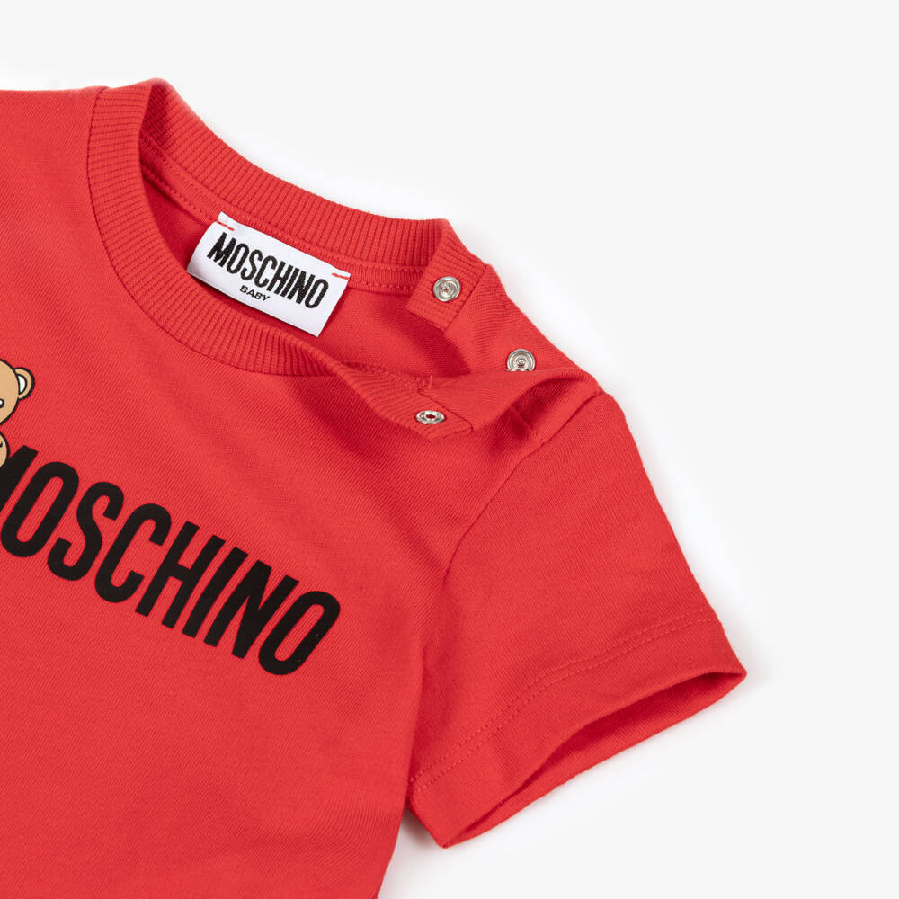 Moschino-Red Cotton Teddy Bear Baby T-Shirt | Childrensalon Outlet