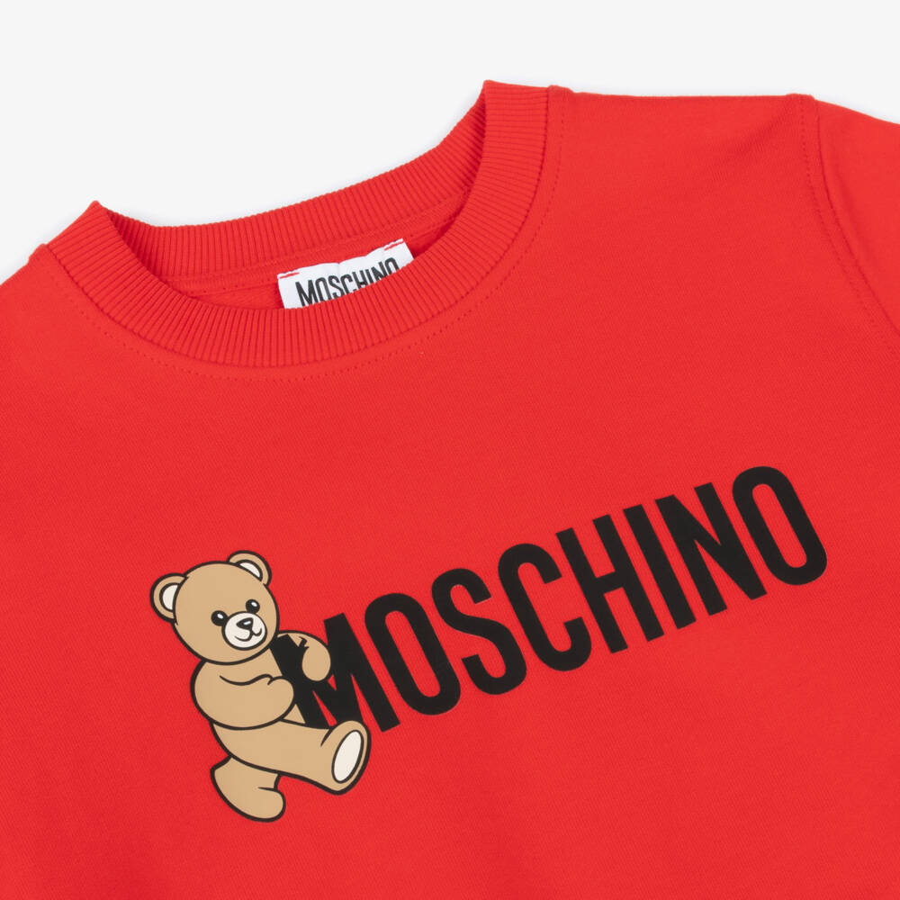 Moschino-Red Cotton Teddy Bear Logo Sweatshirt | Childrensalon Outlet