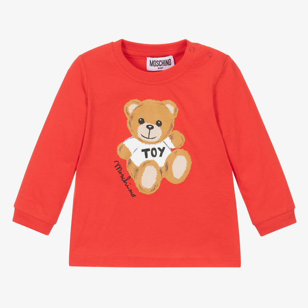 Moschino Baby - Red Cotton Teddy Bear Logo Top | Childrensalon