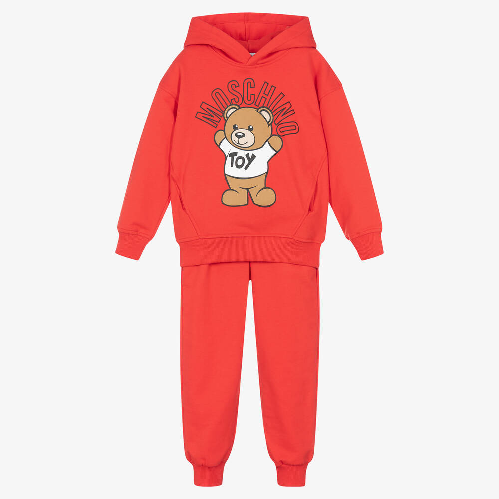 Moschino Kid-Teen - Red Cotton Teddy Bear Logo Tracksuit | Childrensalon