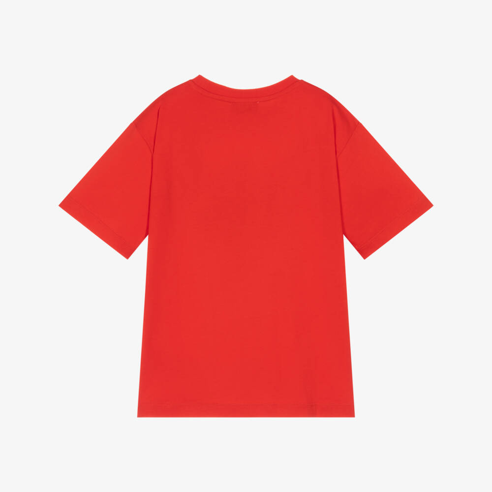 Moschino-Red Cotton Teddy Bear T-Shirt with Colourful Logo | Childrensalon Outlet
