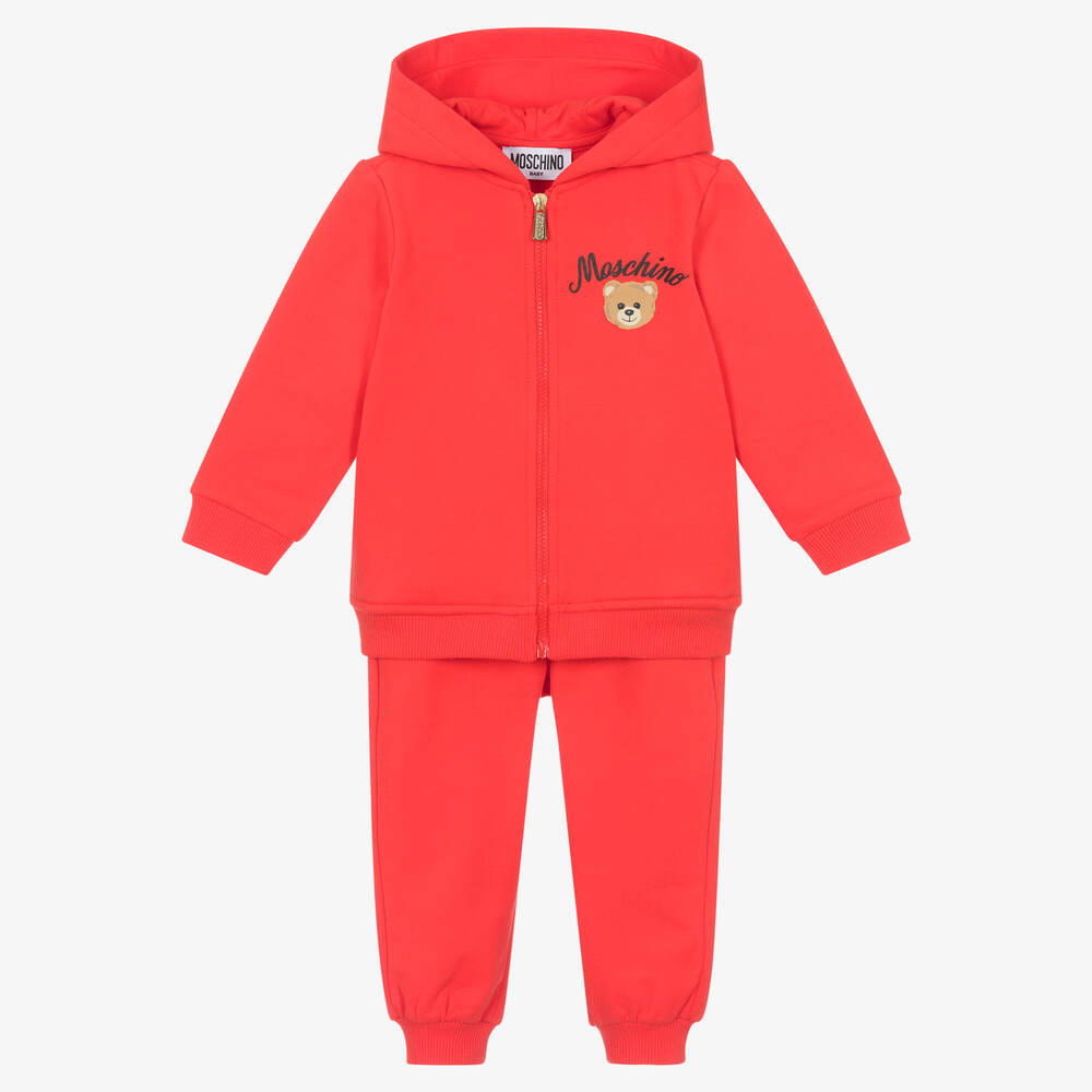 Moschino Baby - بدلة رياضية بسحّاب بطبعة تيدي بير قطن لون أحمر | Childrensalon
