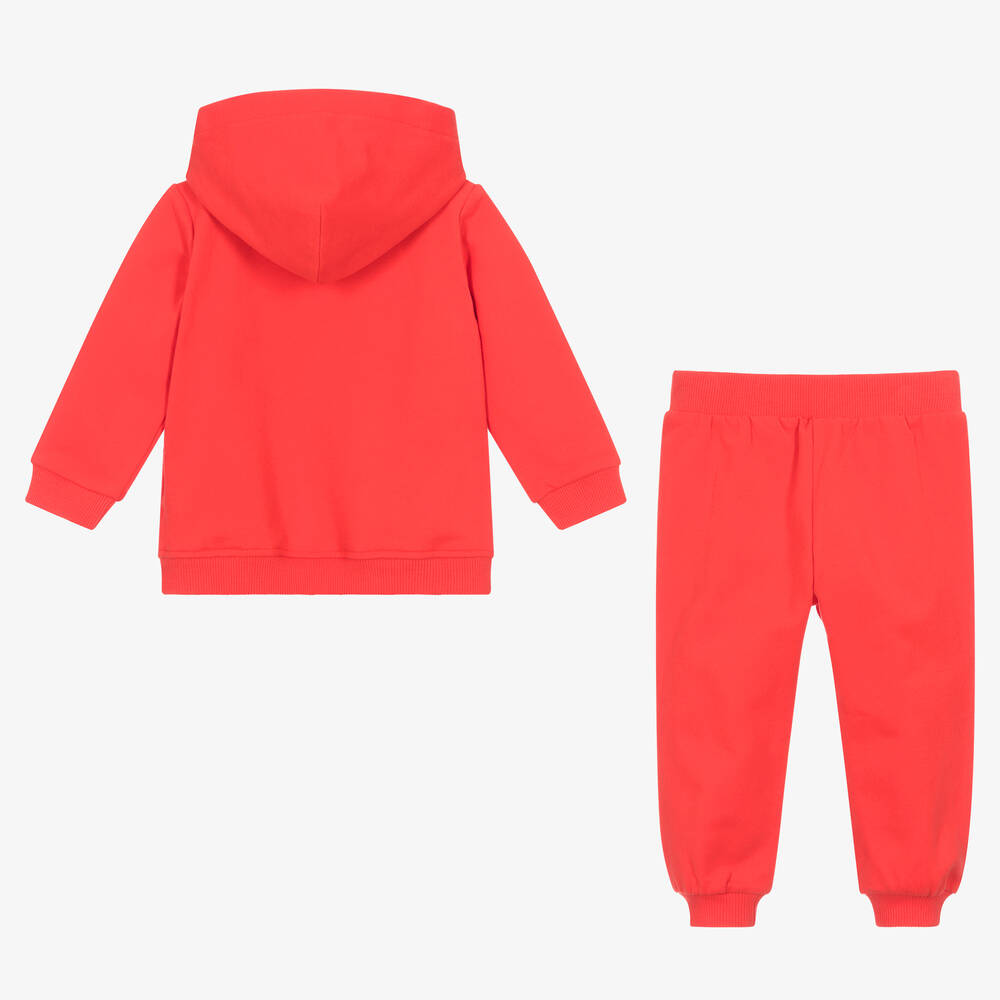 Moschino Baby Red Cotton Teddy Bear Zip Up Tracksuit Childrensalon Outlet