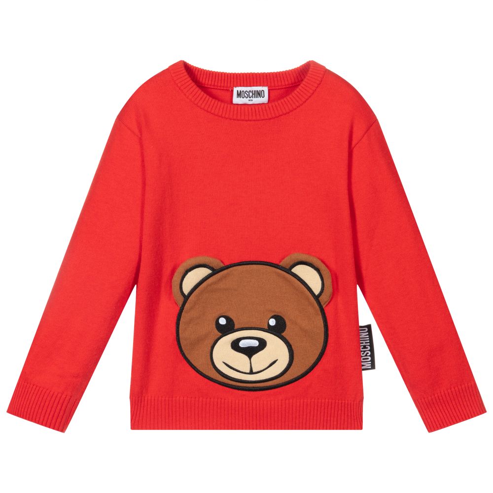 Moschino Kid-Teen - Red Cotton Teddy Sweater | Childrensalon
