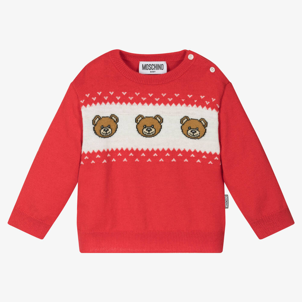 Moschino Baby - Pull rouge coton laine Teddy Bear | Childrensalon