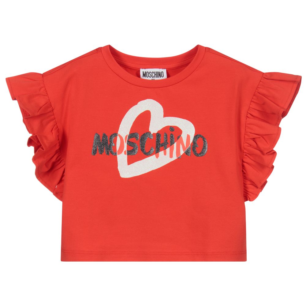 Moschino Kid-Teen - Rotes, kurzes T-Shirt mit Logo | Childrensalon