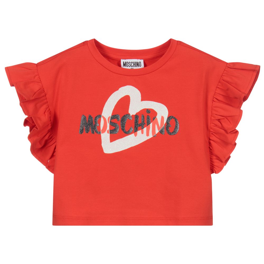 Moschino Kid-Teen-Red Cropped Logo T-Shirt | Childrensalon Outlet