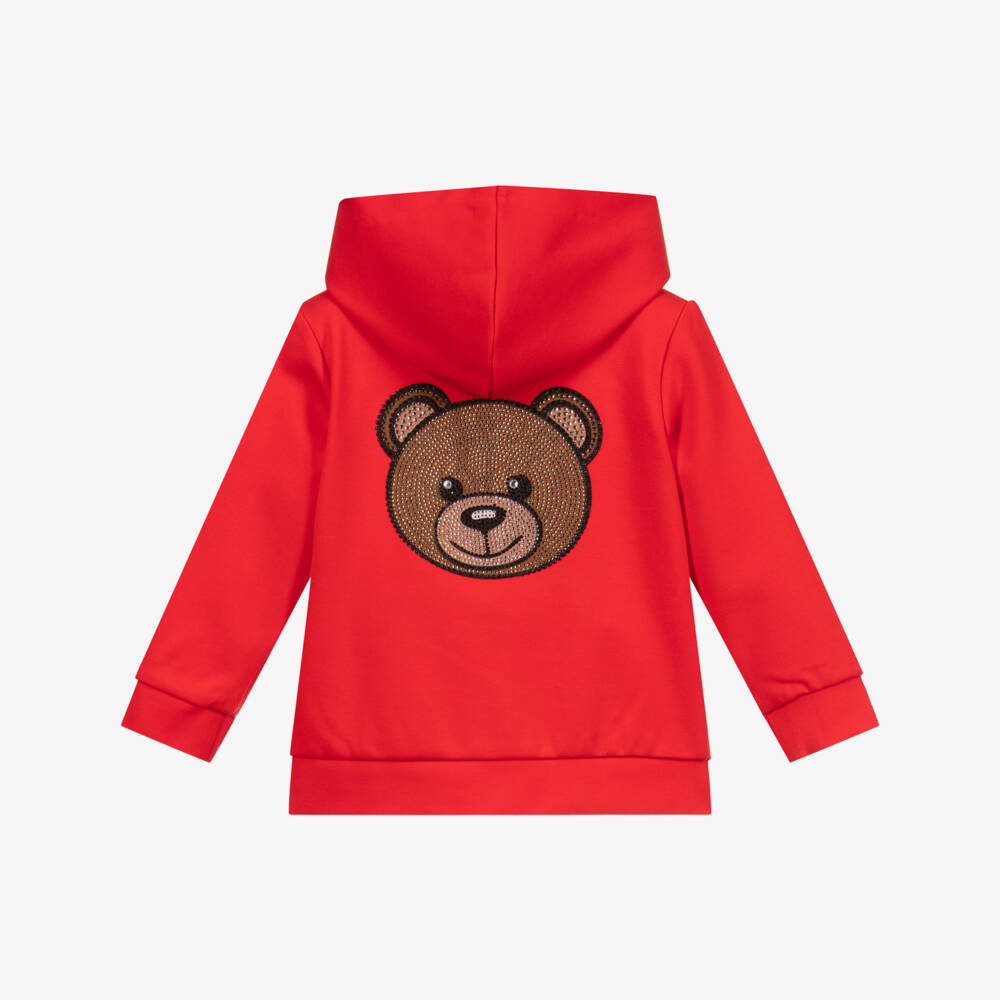 Moschino Baby-جاكيت هودي جيرسي ميلانو لون أحمر للأطفال | Childrensalon Outlet