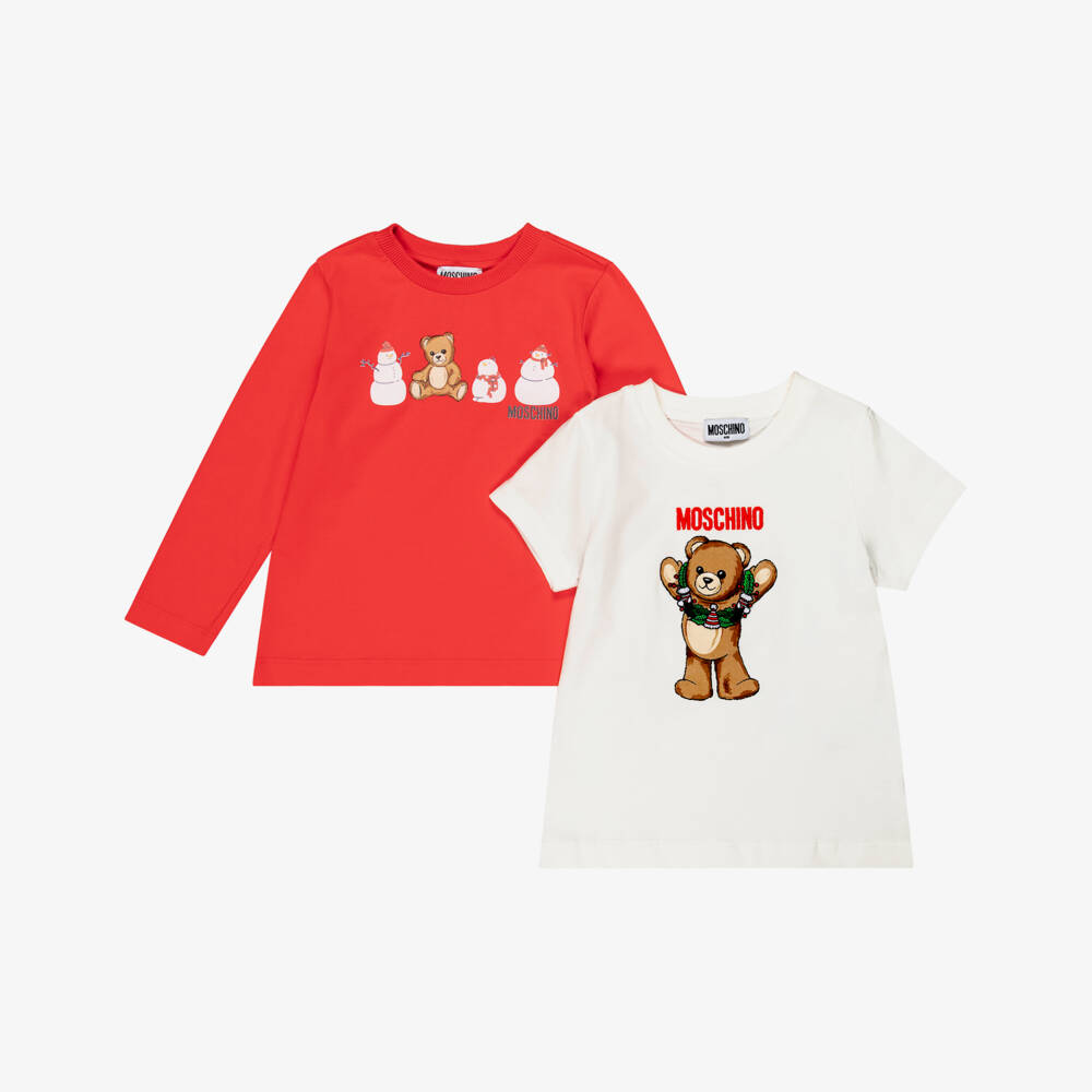 Moschino-Red & Ivory Cotton Christmas Tops (2 Pack) | Childrensalon Outlet