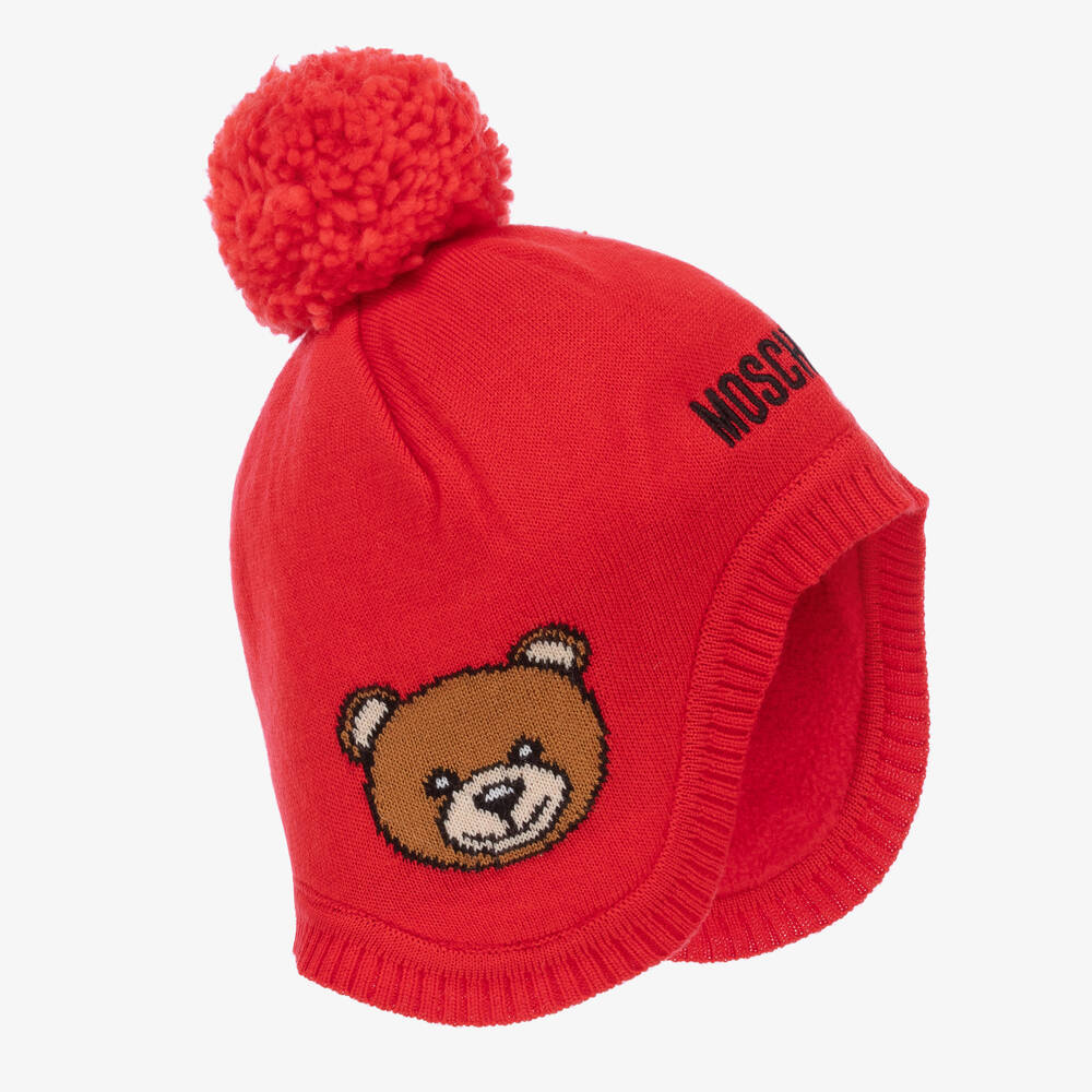 Moschino Baby - Red Knitted Logo Baby Hat | Childrensalon
