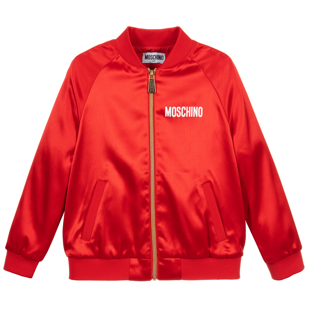 Moschino Kid-Teen - Red Satin Logo Jacket | Childrensalon