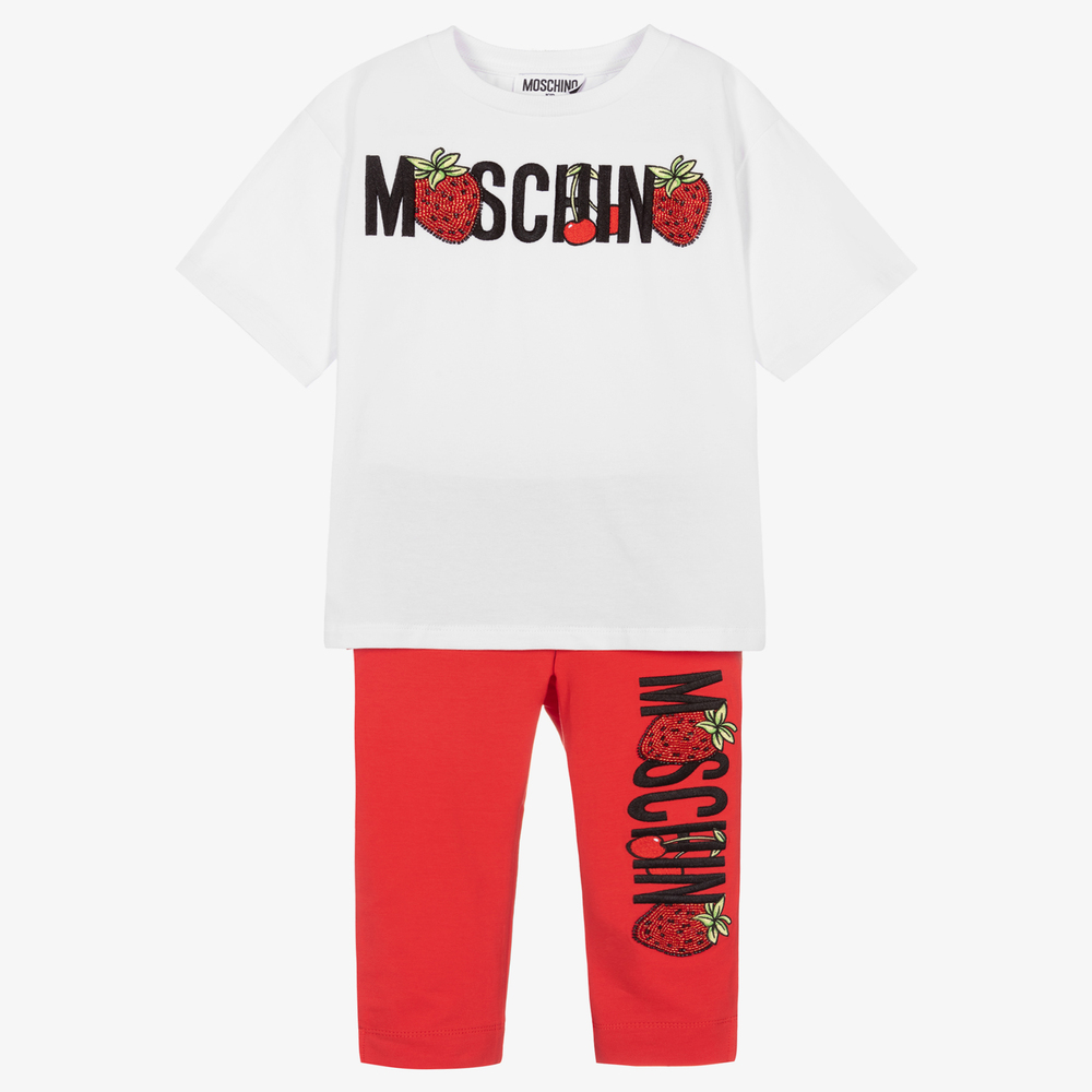 Moschino Kid-Teen - Rotes Leggings-Set mit Erdbeeren | Childrensalon