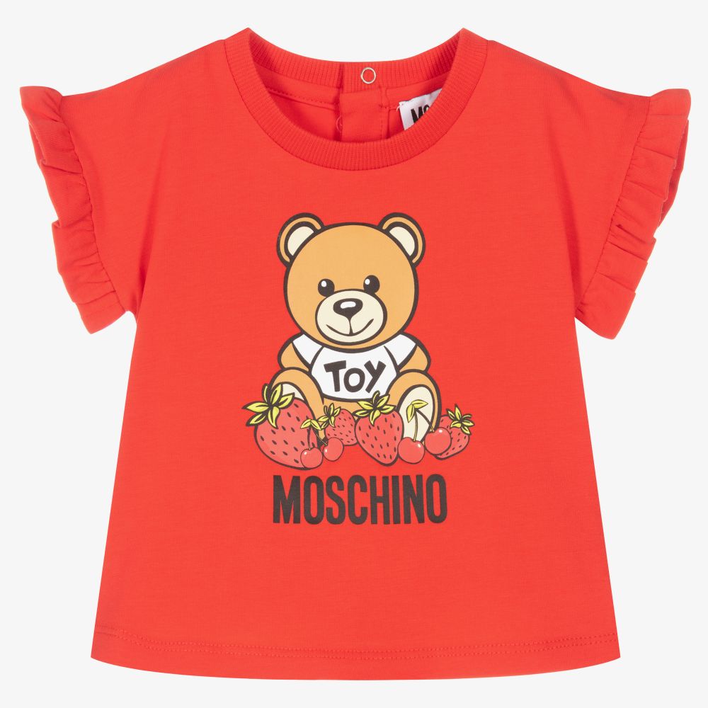 Moschino Baby - تيشيرت أطفال بناتي قطن جيرسي لون أحمر | Childrensalon