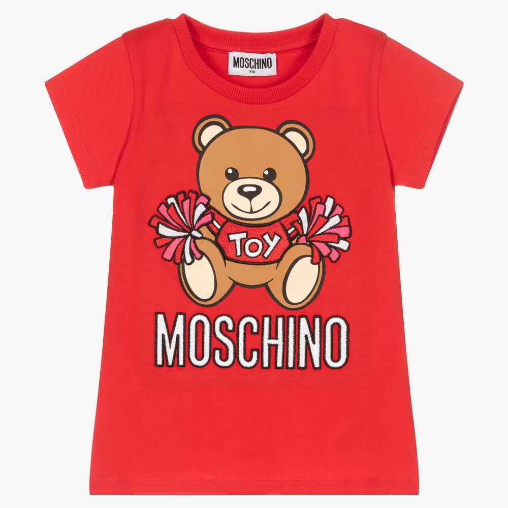 Moschino Kid-Teen - Red Teddy Bear Logo T-Shirt | Childrensalon