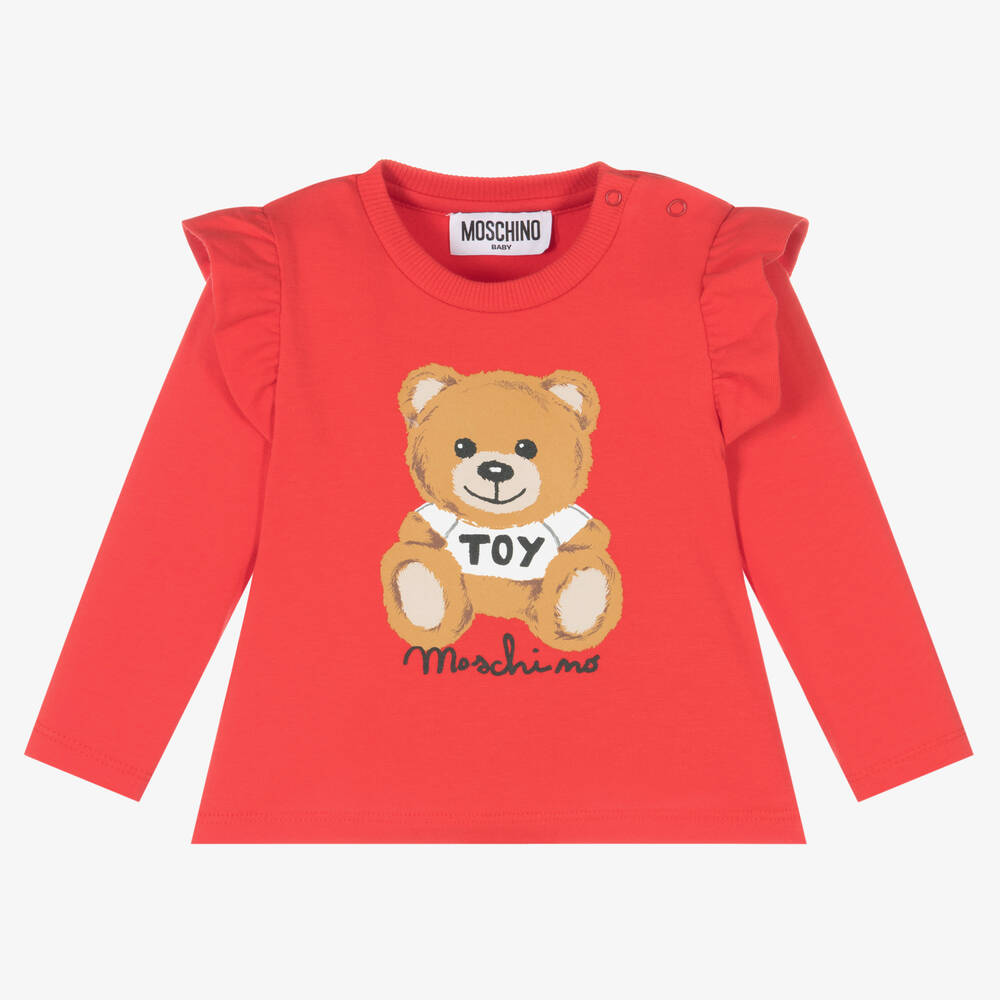 Moschino Baby - Rotes Teddybär-Rüschenoberteil | Childrensalon