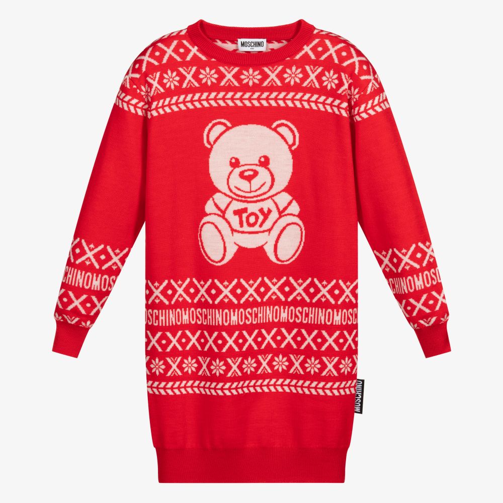Moschino Kid-Teen - Red Wool Logo Sweater Dress | Childrensalon