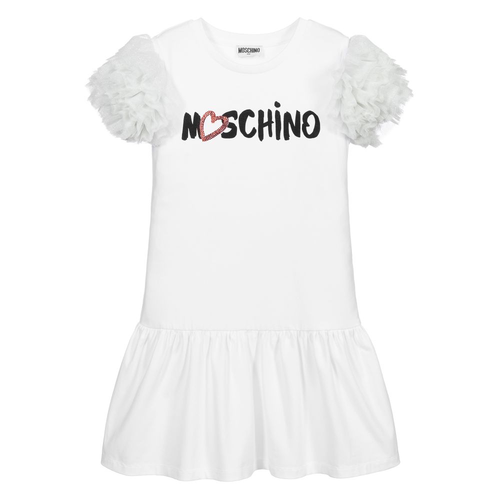 Moschino Kid-Teen - فستان قطن جيرسي وتول لون أبيض و أسود | Childrensalon