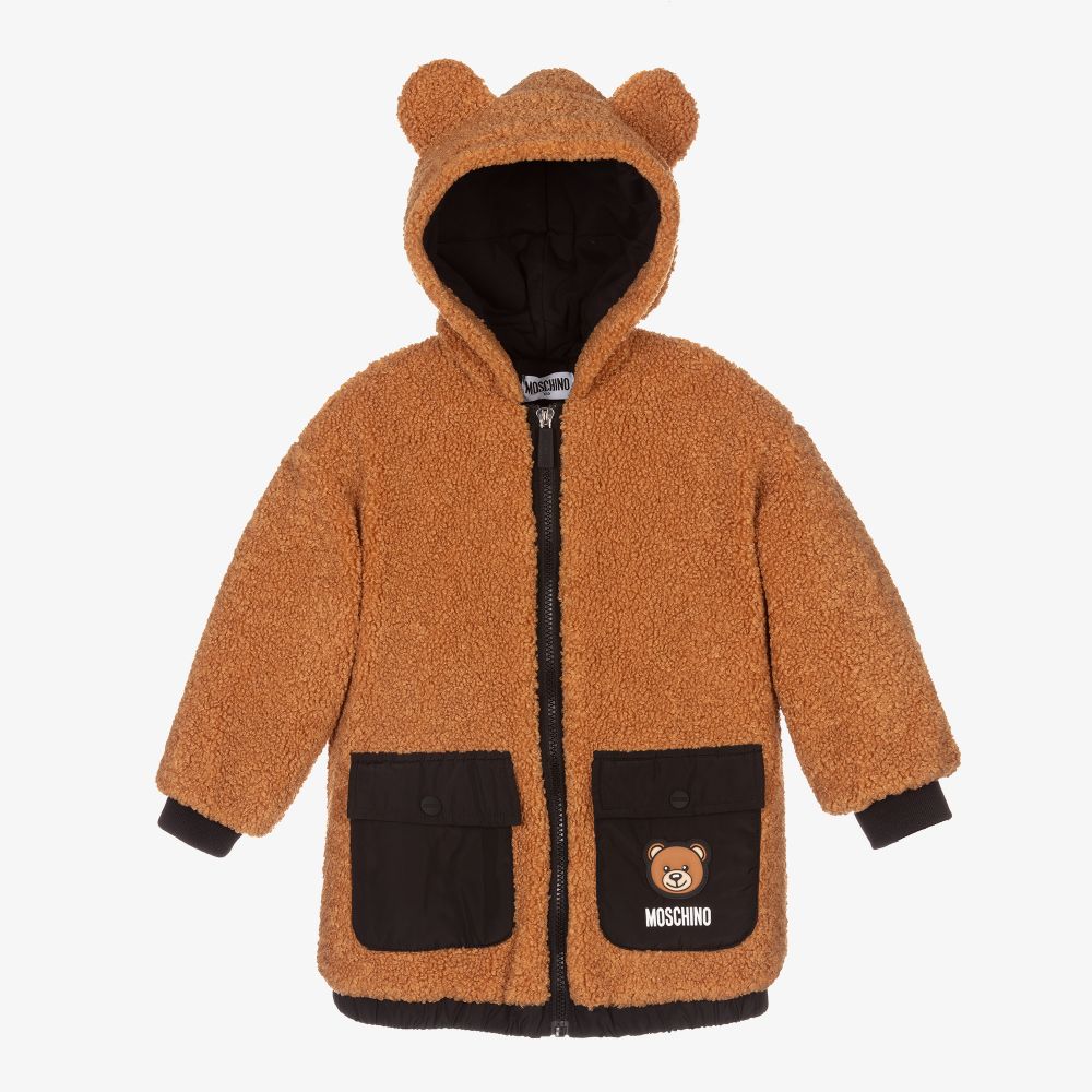 Moschino Kid-Teen - Tan Brown Logo Teddy Coat | Childrensalon