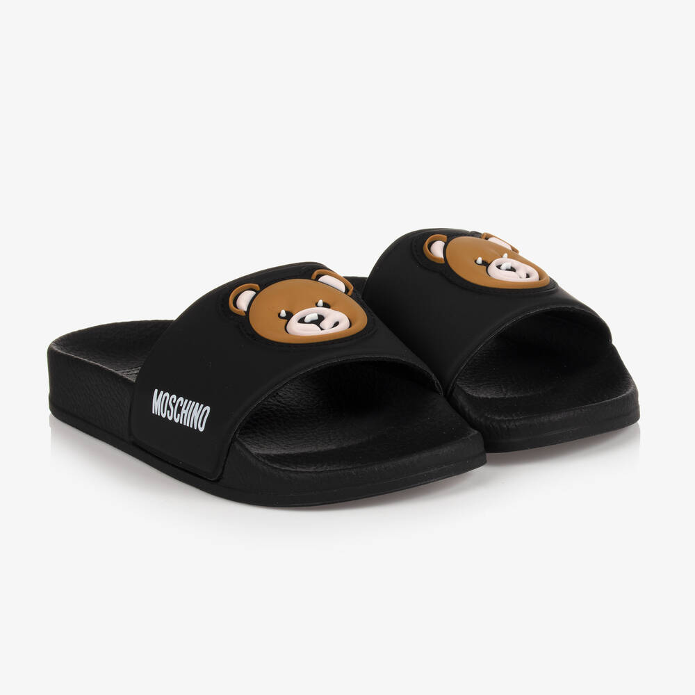 Moschino Kid-Teen - Teen Black Bear Logo Sliders | Childrensalon