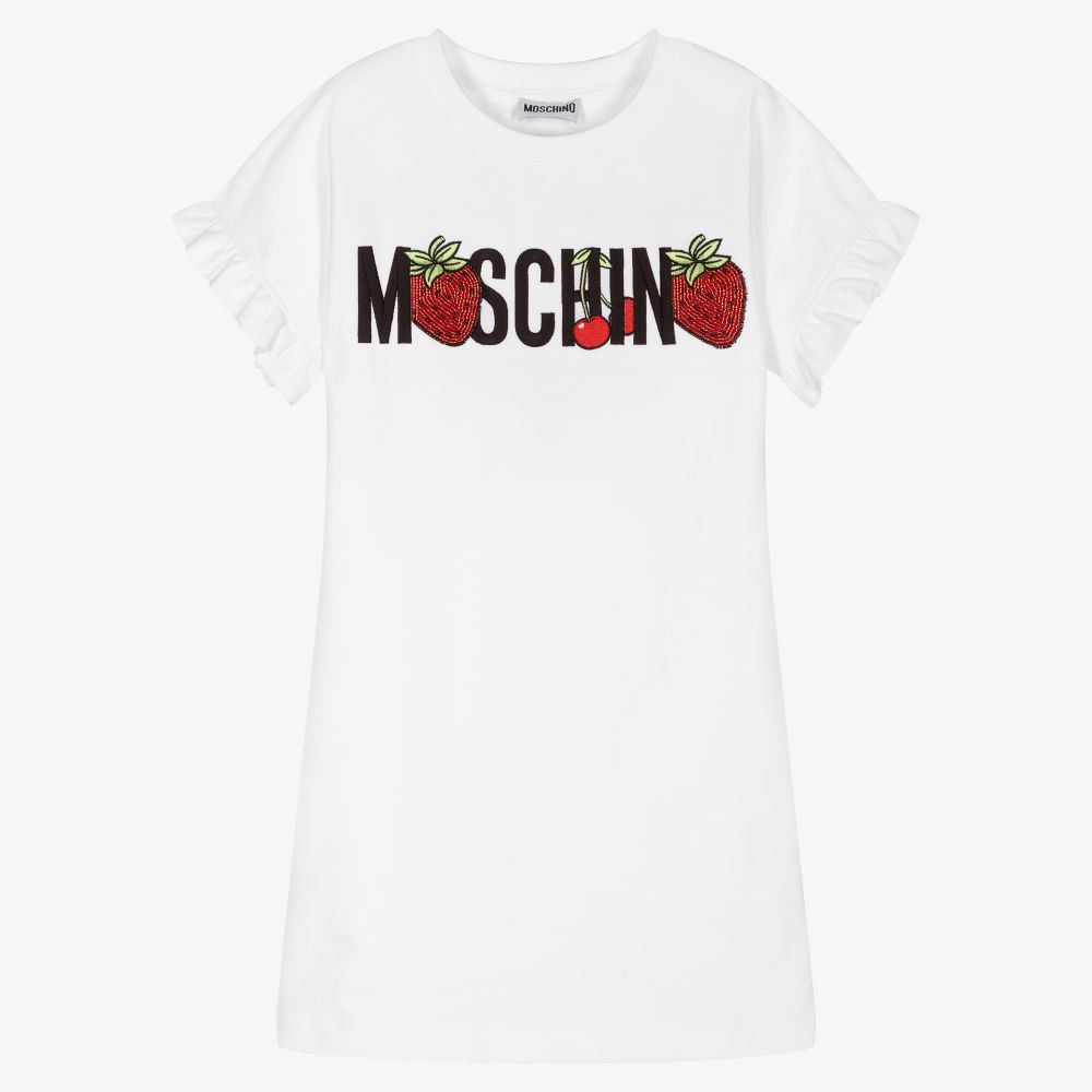 Moschino Kid-Teen - فستان تينز بناتي قطن جيرسي لون أبيض | Childrensalon
