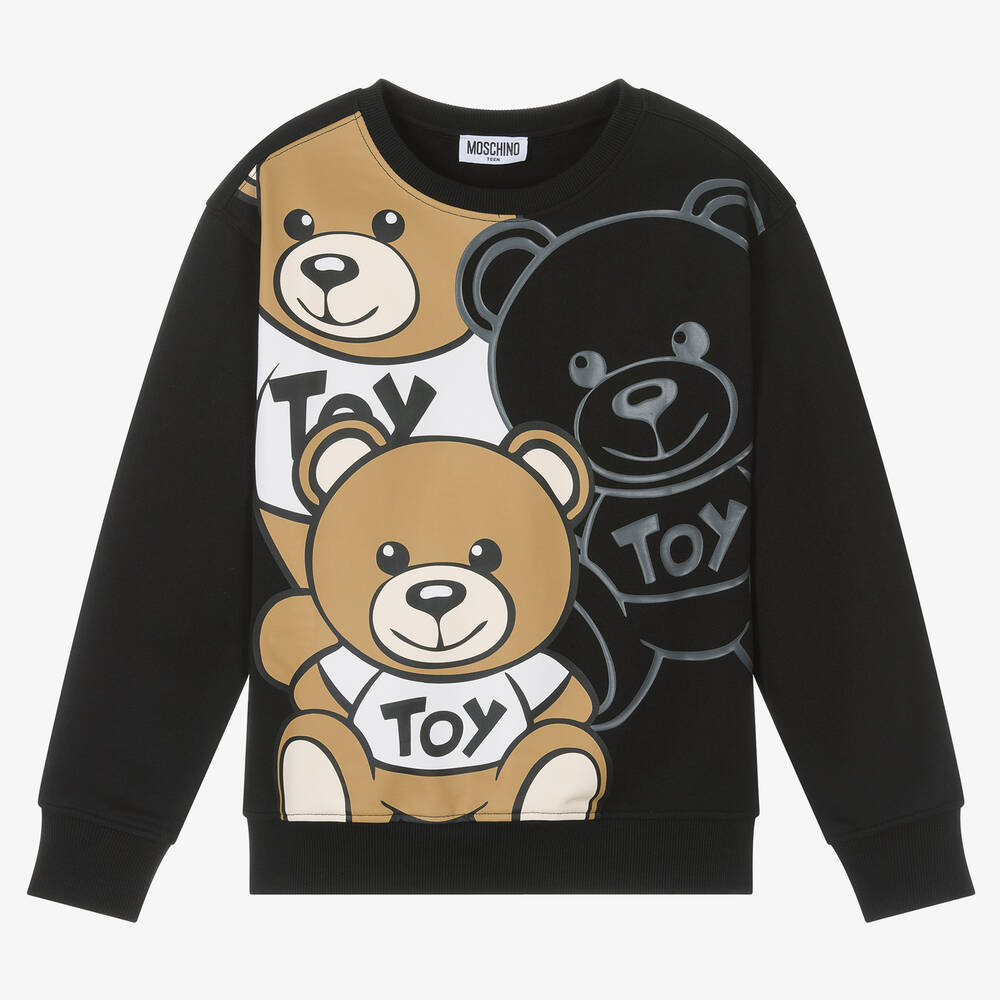 Moschino Kid-Teen - Teen Black Cotton Montage Teddy Sweatshirt | Childrensalon