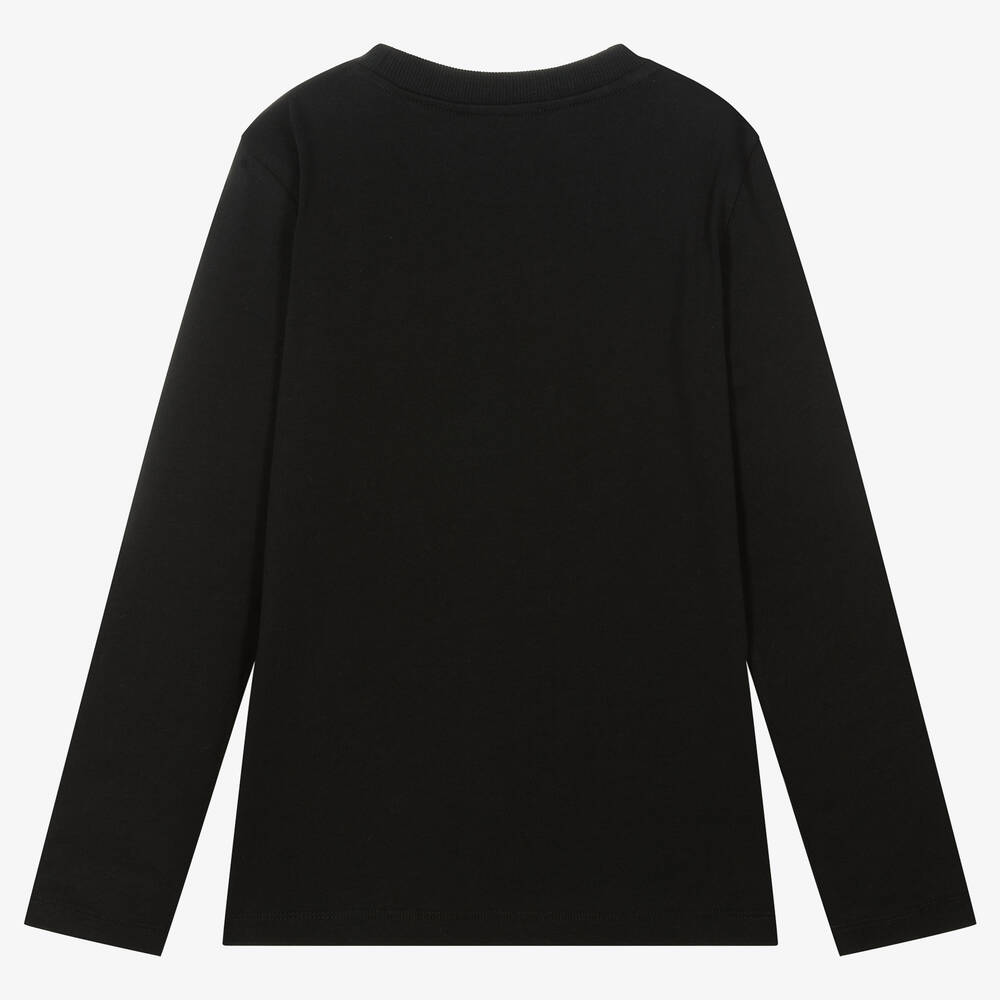 Moschino Кид-Тин-Черный хлопковый топ с медвежонком на скейте | Childrensalon Outlet