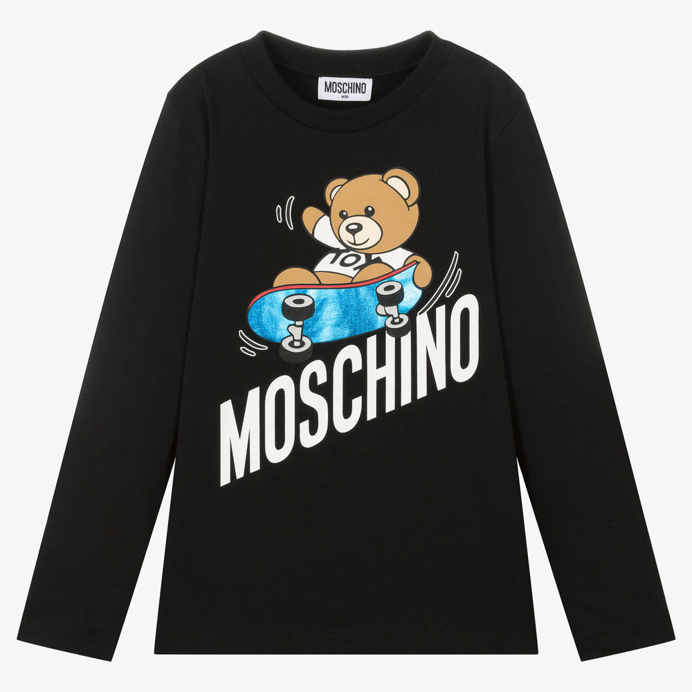 Moschino Kid-Teen - توب بطبعة تيدي بير قطن جيرسي لون أسود تينز | Childrensalon