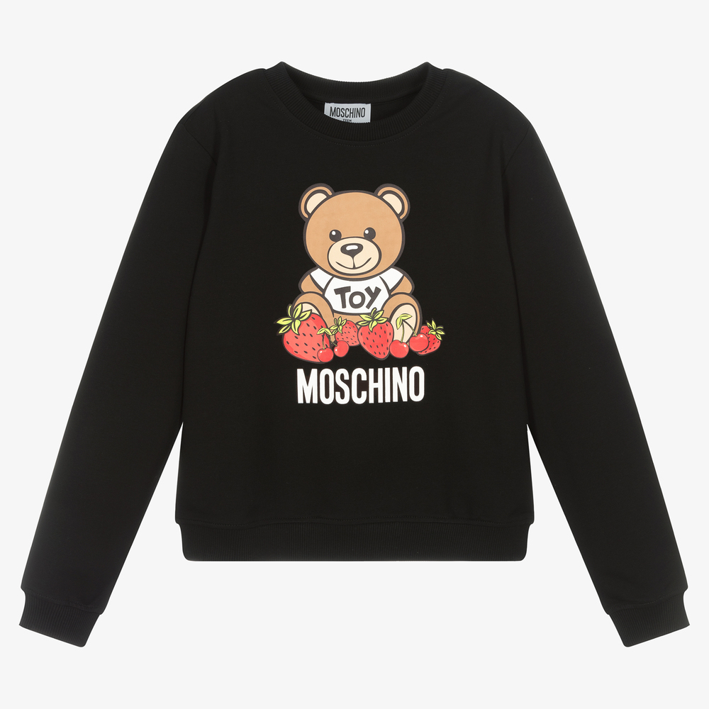 Moschino Kid-Teen - سويتشيرت تينز بناتي قطن جيرسي لون أسود | Childrensalon