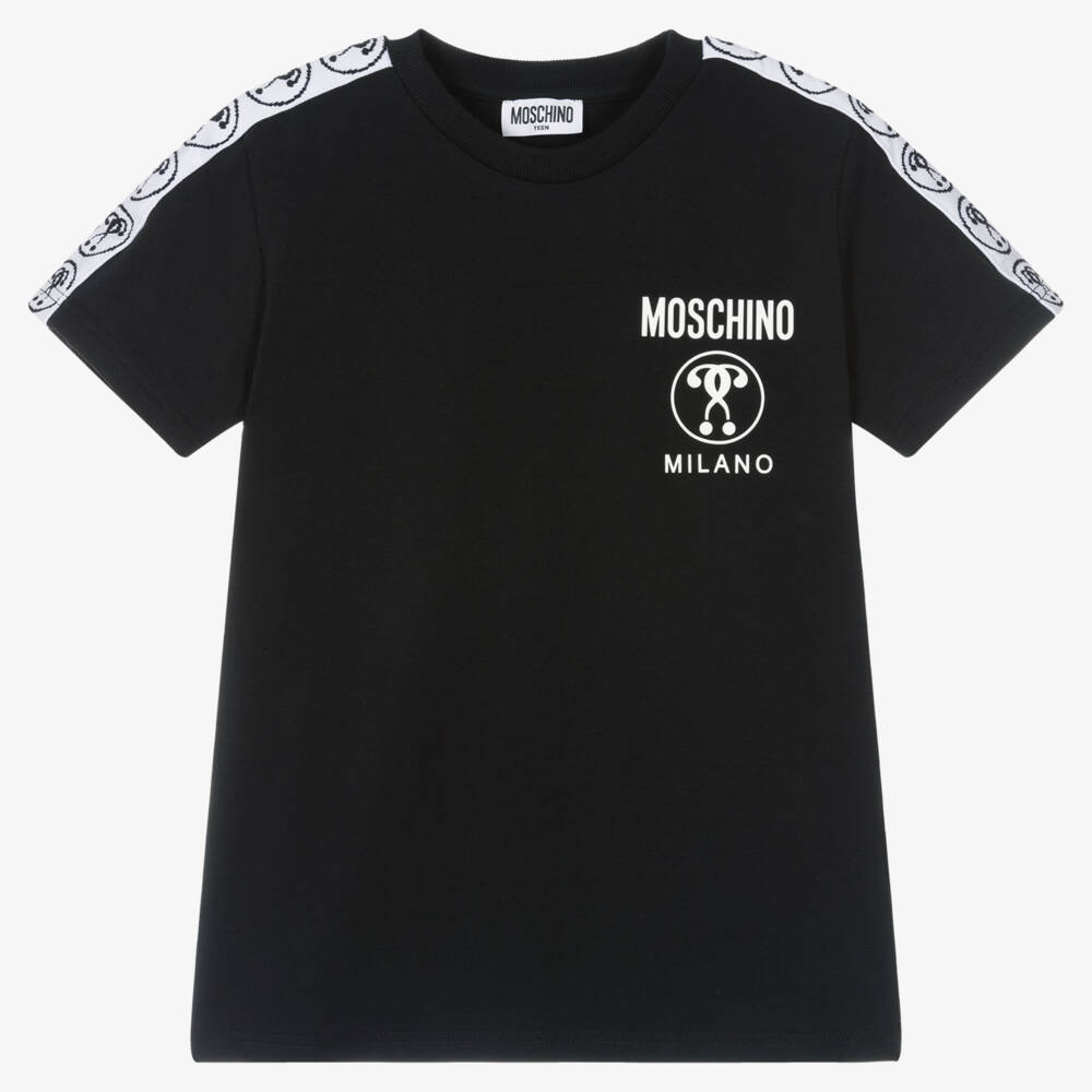 Moschino Kid-Teen-Teen Black Cotton Tape T-Shirt | Childrensalon Outlet