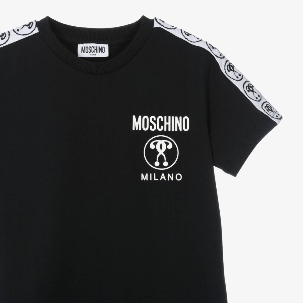 Moschino Kid-Teen-Teen Black Cotton Tape T-Shirt | Childrensalon Outlet