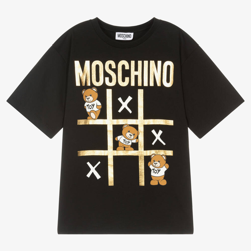 Moschino Kid-Teen - Teen Black Cotton Teddy Bear Game T-Shirt | Childrensalon