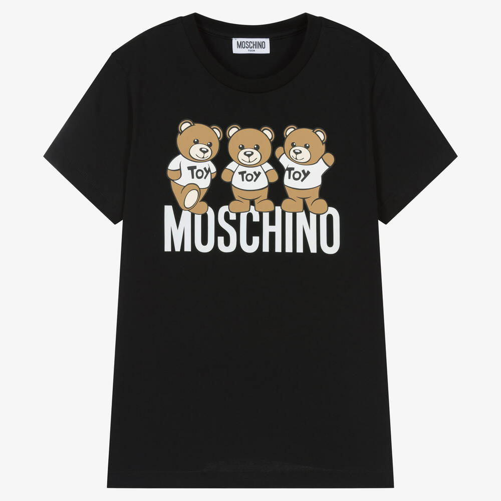 Moschino Kid-Teen - T-shirt noir en coton Teddy Ado  | Childrensalon
