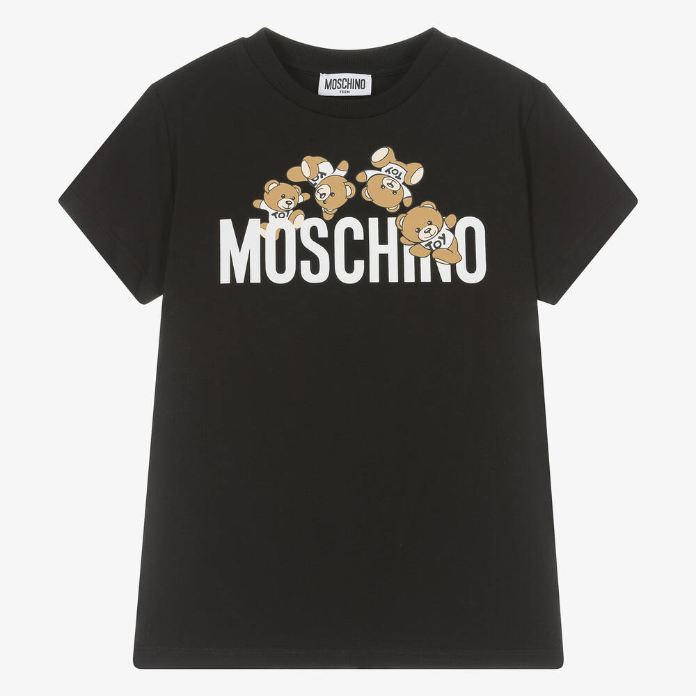 Teen Black Cotton Teddy Bear T Shirt