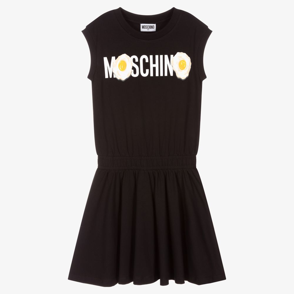Moschino Kid-Teen - Schwarzes Teen Kleid mit Eier-Print | Childrensalon