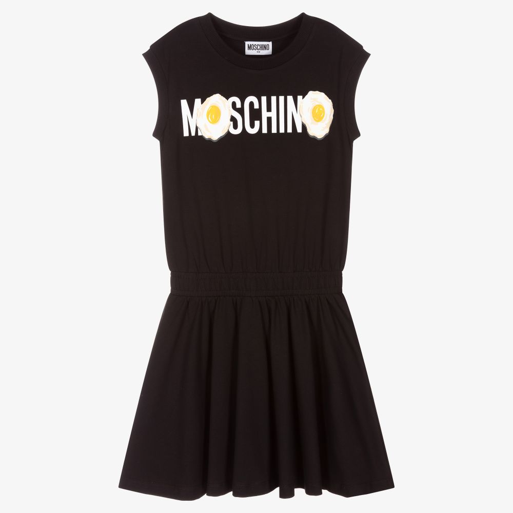 Moschino Kid-Teen - فستان تينز قطن جيرسي لون أسود | Childrensalon