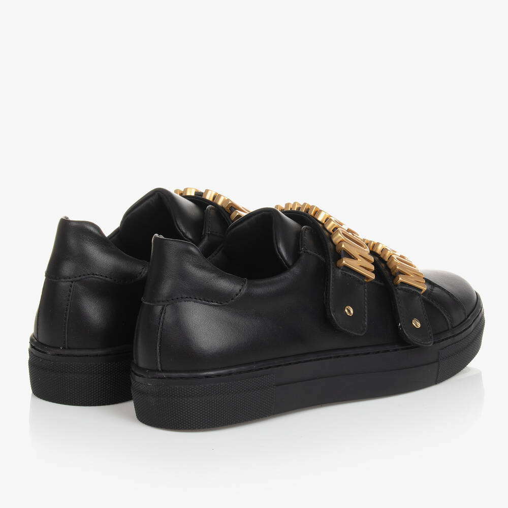 Moschino Kid-Teen-Teen Black & Gold Leather Trainers | Childrensalon Outlet