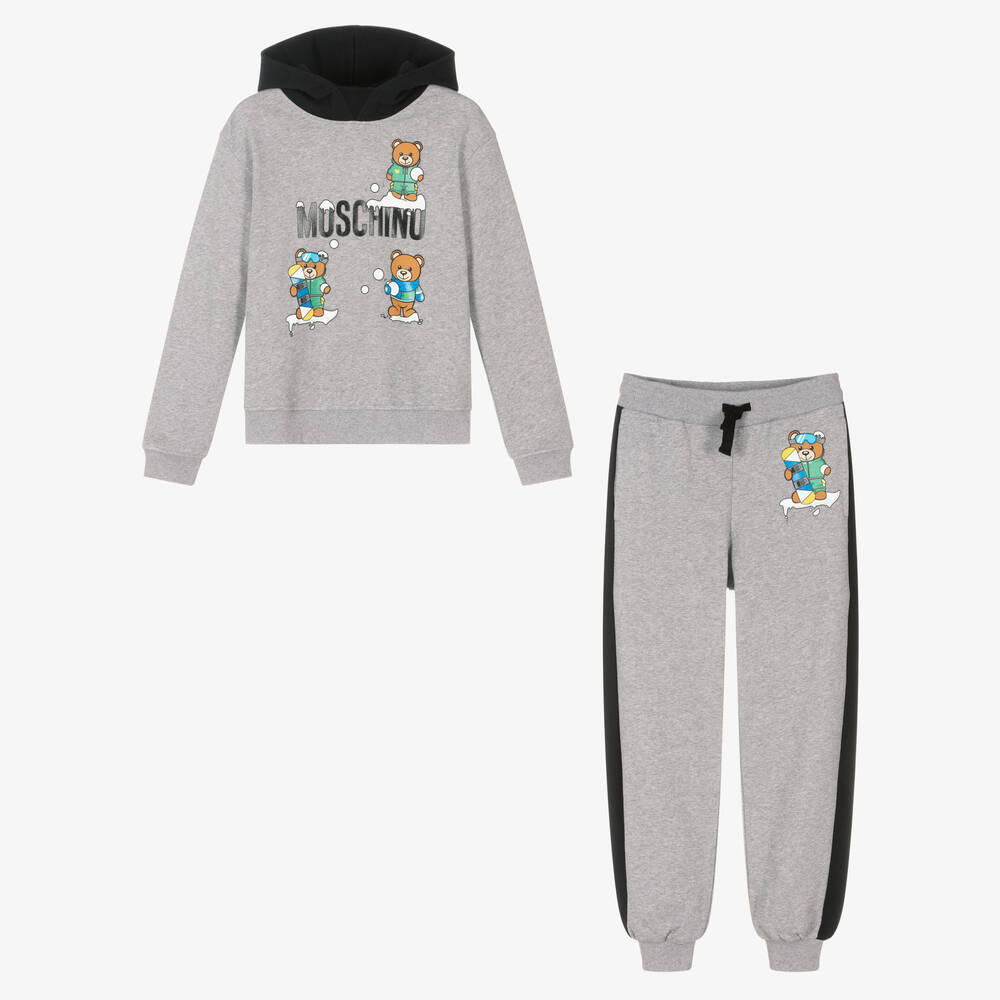 Moschino Kid-Teen - Teen Trainingsanzug in Schwarz und Grau | Childrensalon