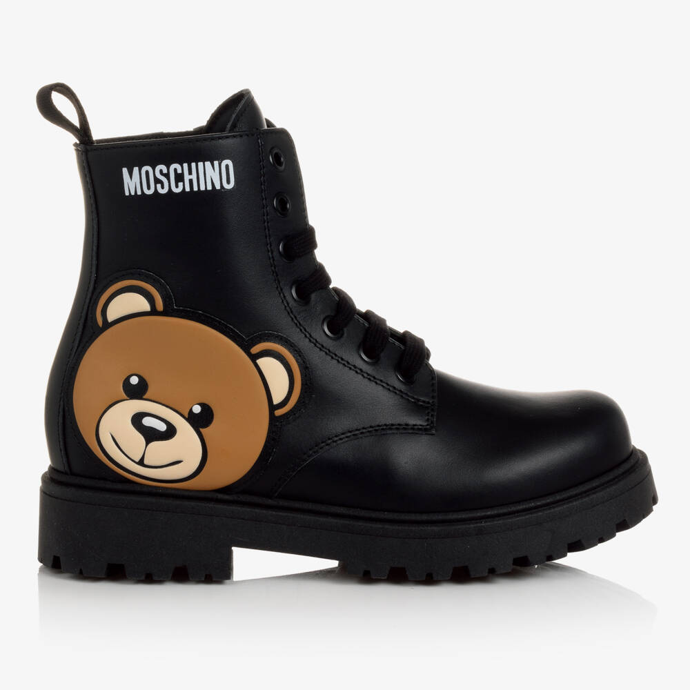 Moschino Kid-Teen-Teen Black Leather Teddy Bear Boots | Childrensalon Outlet