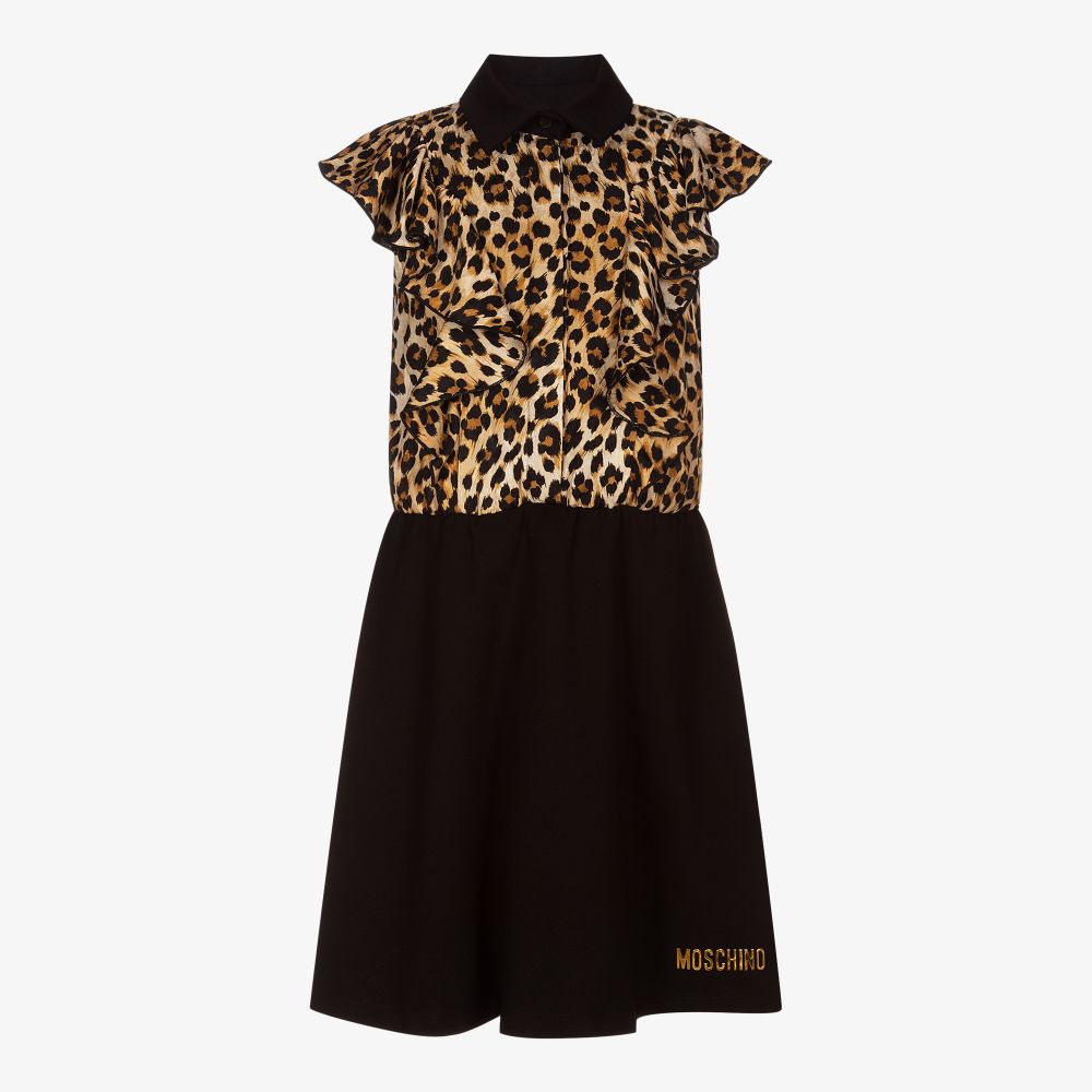 Moschino Kid-Teen - Schwarzes Teen Kleid mit Leo-Print | Childrensalon