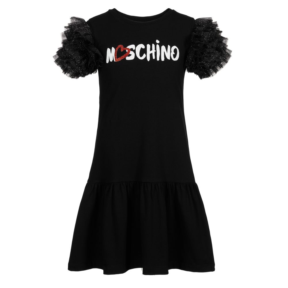 Moschino Kid-Teen - فستان قطن جيرسي و تول لون أسود و أبيض  | Childrensalon