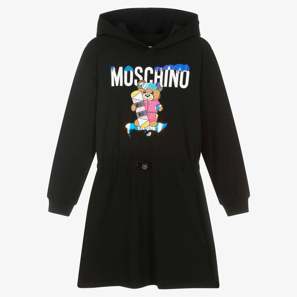 Moschino Kid-Teen - فستان هودي تينز قطن جيرسي لون أسود | Childrensalon