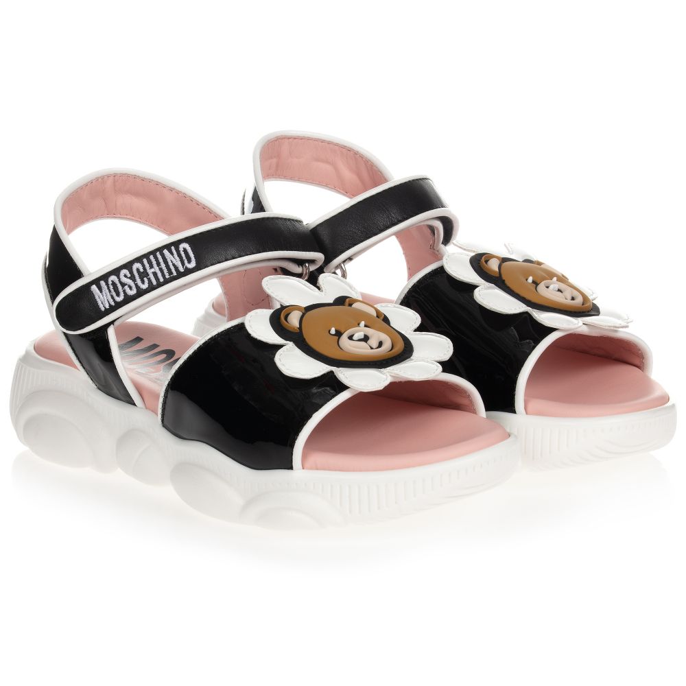 Moschino Kids Teddy Bear-appliqué leather sandals - White