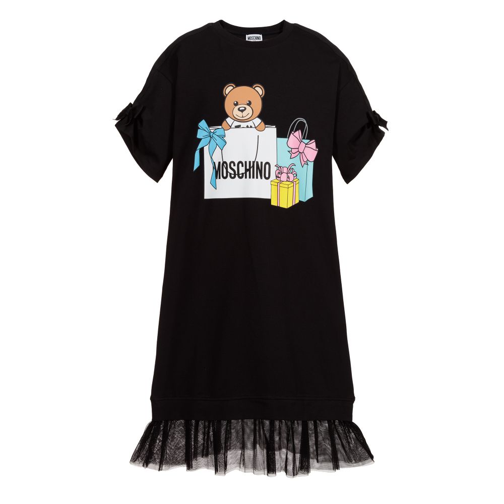 Moschino Kid-Teen - Schwarzes Teen T-Shirt-Kleid mit Logo | Childrensalon