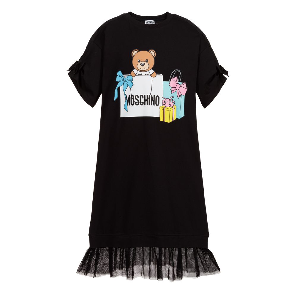 Moschino Kid-Teen - فستان قطن جيرسي و تول لون أسود  | Childrensalon