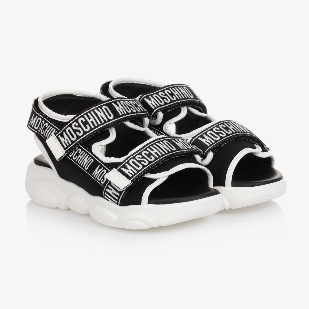 Moschino Kid Teen Teen Black Logo Tape Sandals Childrensalon