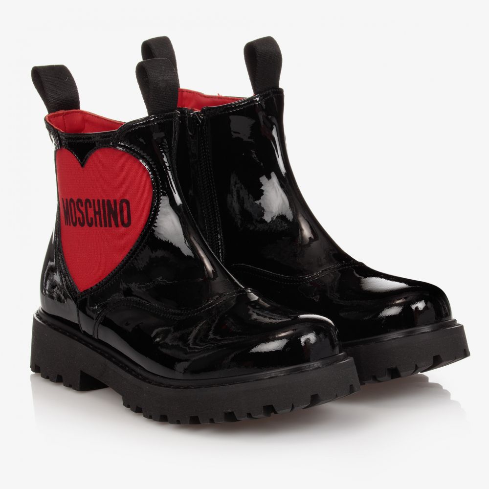 Moschino Kid-Teen - Teen Black Patent Logo Boots | Childrensalon