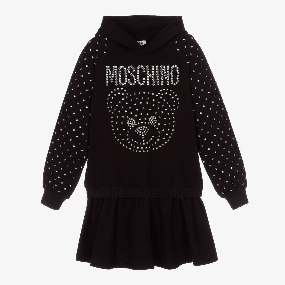 Moschino Kid-Teen - فستان تينز بناتي قطن جيرسي لون أسود | Childrensalon