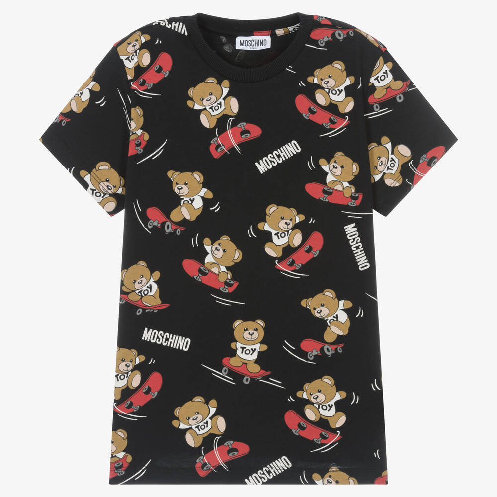 Moschino Kid-Teen - Teen Black Skateboard Teddy Bear T-Shirt | Childrensalon